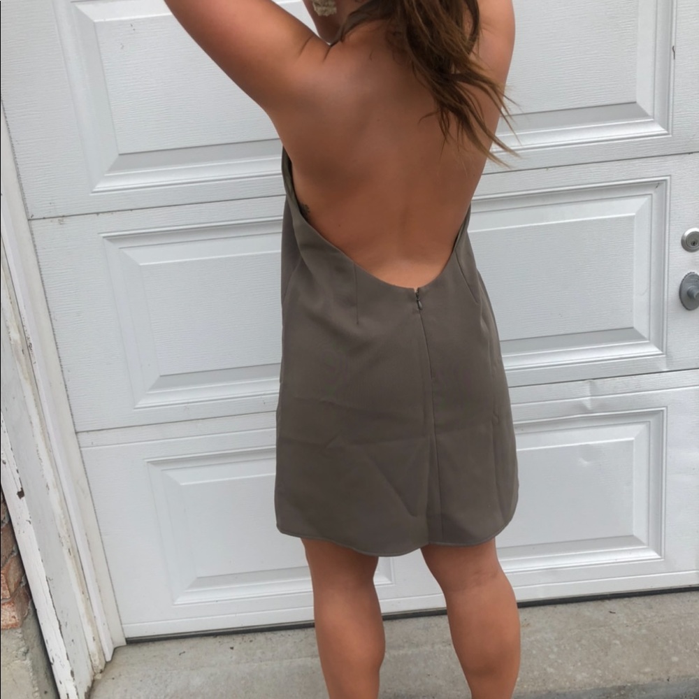 Olive Green Halter Strap Open Back Dress